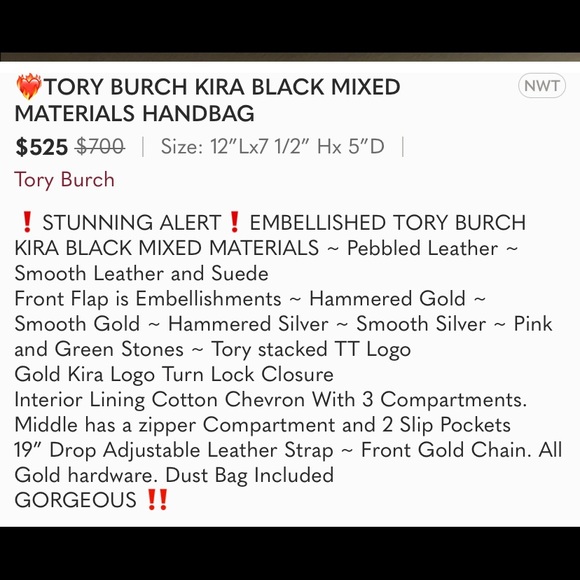 Tory Burch—100% leather. This bag has lots of room, three pockets. - Picture 2 of 10